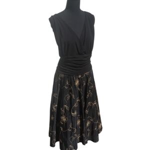 Holiday Dress SL Fashions Black Taffeta Size 22W Gold Embroidery